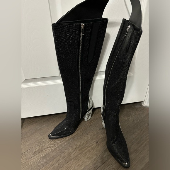 NWOB Dolls Kill / Club Exx Noir Ziggy Sheriff Shine Knee High Boots - Picture 6 of 8